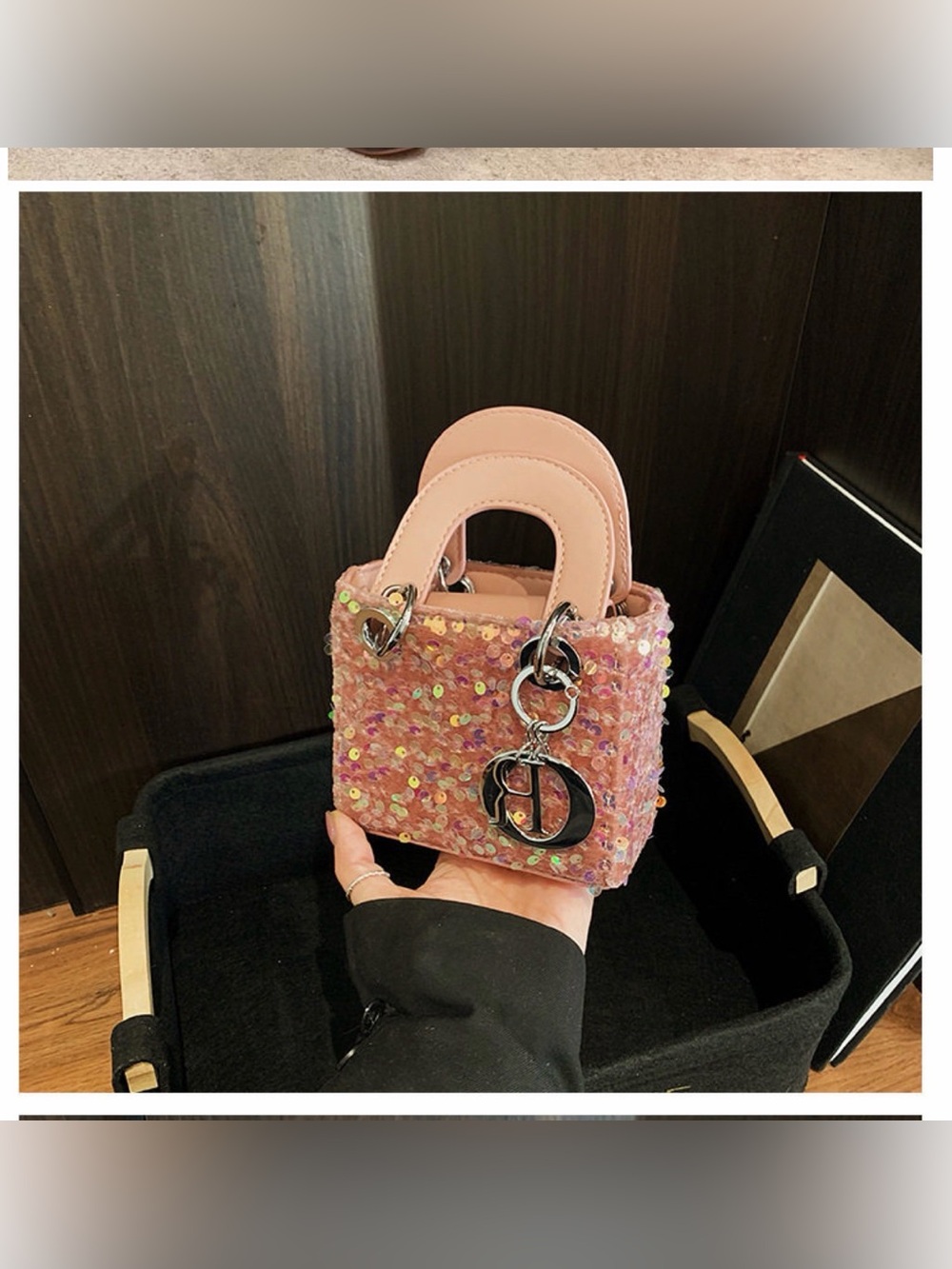 A Classy Chic Boutique Rose Gold Sequin Mini Tote with Charm - Picture 3 of 7